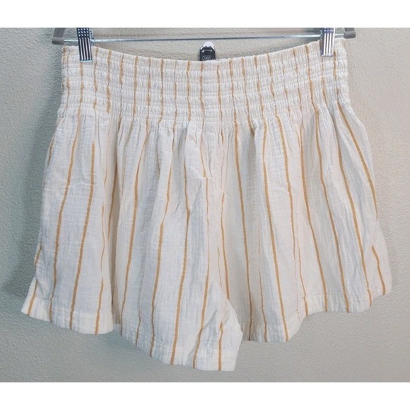 Madewell Pants - Madewell Smocked Gauze Shorts XL White Mustard Stripe Pull On Summer